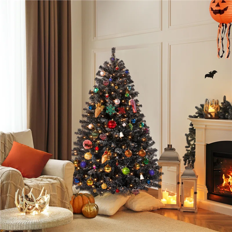 Easy+Set-Up+Lighted+Spruce+Black+Christmas+Tree-1330393094