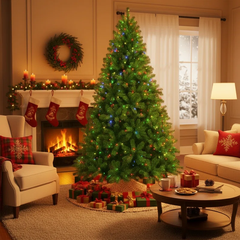 Lighted+Christmas+Tree+with+Lights+for+Home,++Party+Decoration,+Easy+Assembly,+Metal+Stand-874100798-874100799